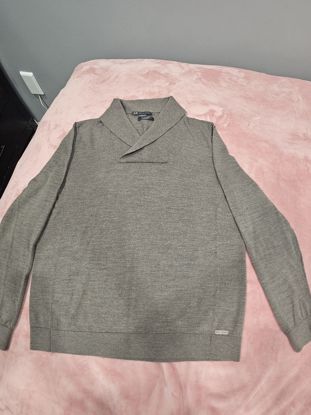 A/X Armani Exchange Men's Shawl Collar Gray Sweater